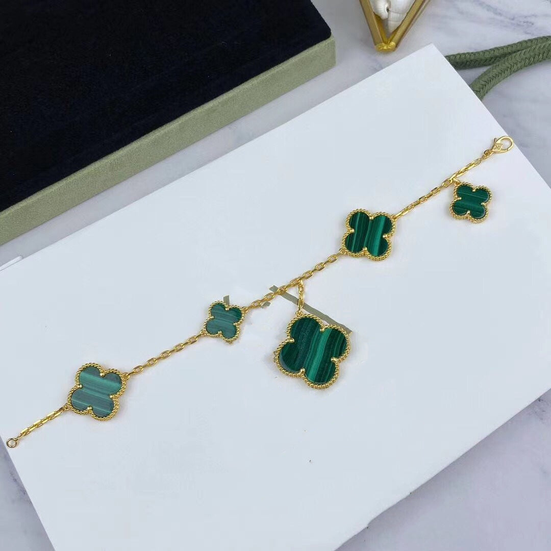 [Shinejoy]MAGIC CLOVER MALACHITE GOLD BRACELET 5 MOTIFS