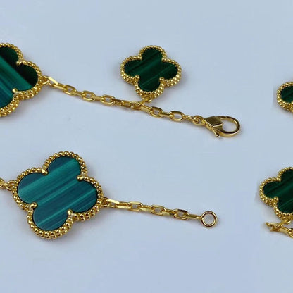 [Shinejoy]MAGIC CLOVER MALACHITE GOLD BRACELET 5 MOTIFS