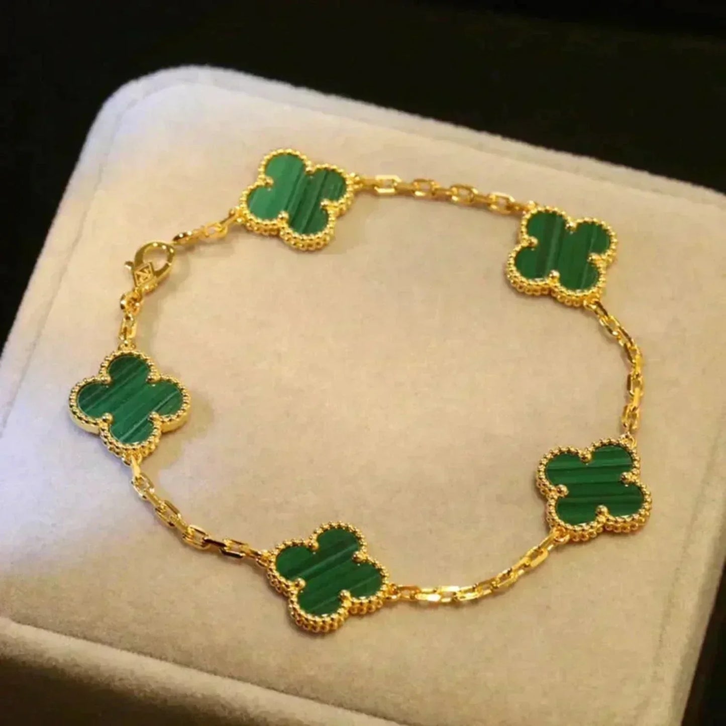 [Shinejoy] CLOVER 5 MOTIF MALACHITE BRACELET COLLECTION