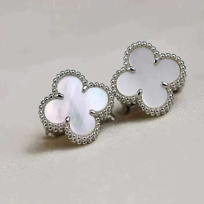[Shinejoy]CLOVER MEDIUM 1 MOTIFS  WHITE MOP EARRINGS SILVER
