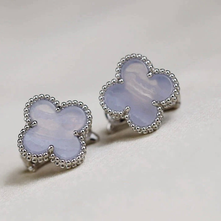 [Shinejoy]CLOVER MEDIUM 1 MOTIFS  WHITE MOP EARRINGS SILVER