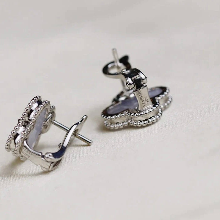 [Shinejoy]CLOVER MEDIUM 1 MOTIFS  WHITE MOP EARRINGS SILVER