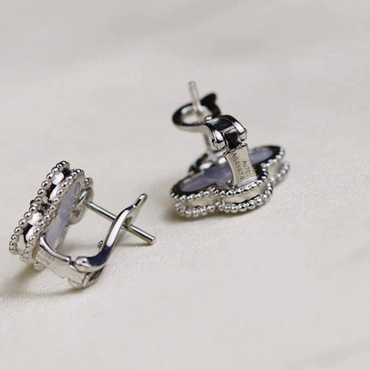 [Shinejoy]CLOVER MEDIUM 1 MOTIFS  WHITE MOP EARRINGS SILVER