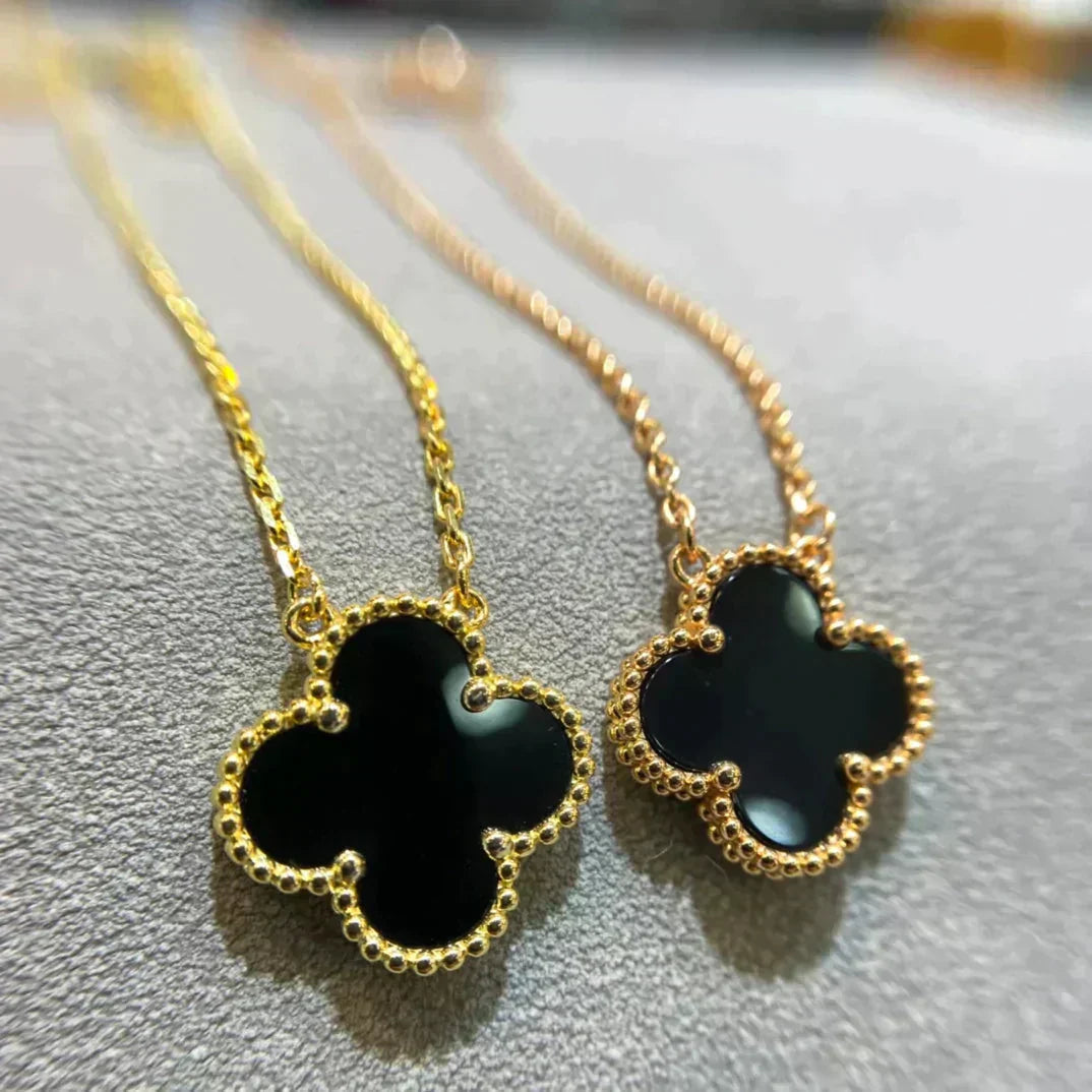[Shinejoy]CLOVER 15MM BLACK ONYX SINGLE FLOWER NECKLACE