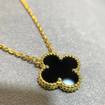 [Shinejoy]CLOVER 15MM BLACK ONYX SINGLE FLOWER NECKLACE