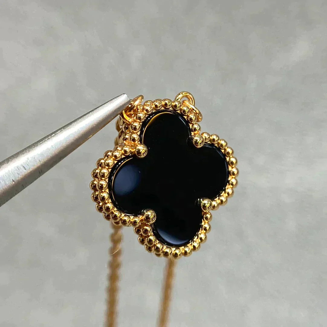 [Shinejoy]CLOVER 15MM BLACK ONYX SINGLE FLOWER NECKLACE