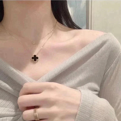 [Shinejoy]CLOVER 15MM BLACK ONYX SINGLE FLOWER NECKLACE