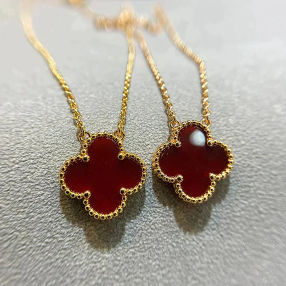 [Shinejoy]CLOVER 15MM CARNELIAN SINGLE FLOWER NECKLACE