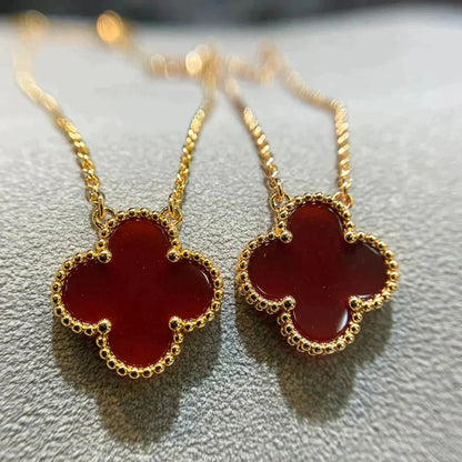 [Shinejoy]CLOVER 15MM CARNELIAN SINGLE FLOWER NECKLACE