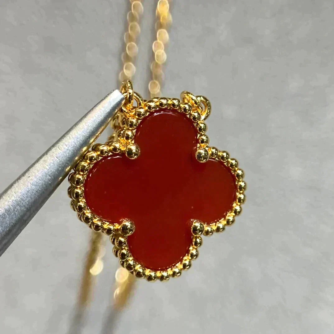[Shinejoy]CLOVER 15MM CARNELIAN SINGLE FLOWER NECKLACE