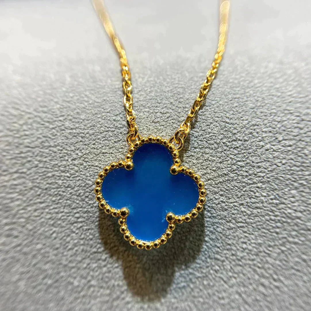 [Shinejoy]CLOVER 15MM BLUE AGATE NECKLACE