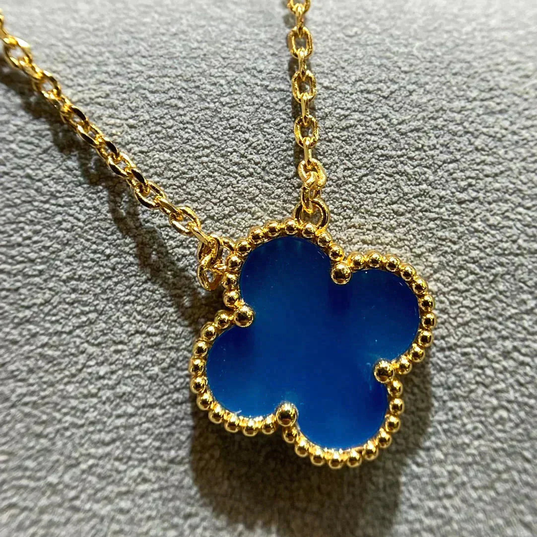 [Shinejoy]CLOVER 15MM BLUE AGATE NECKLACE