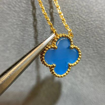 [Shinejoy]CLOVER 15MM BLUE AGATE NECKLACE