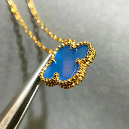 [Shinejoy]CLOVER 15MM BLUE AGATE NECKLACE