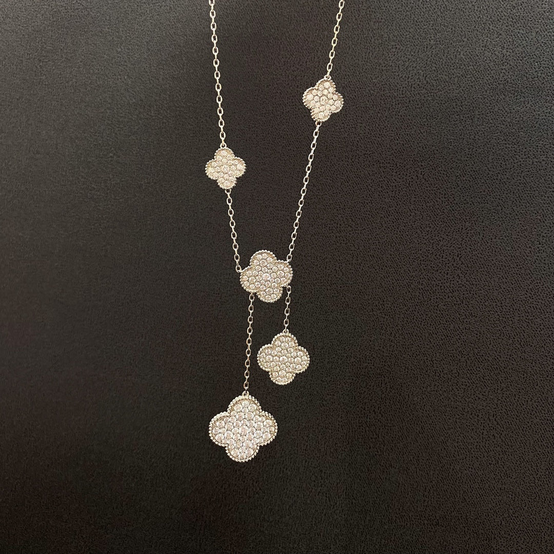 [Shinejoy]CLOVER 5 MOTIFS SILVER DIAMONDS NECKLACE