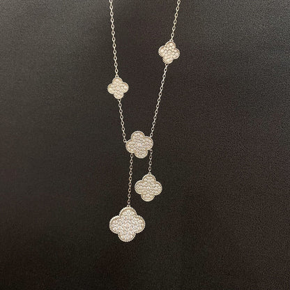 [Shinejoy]CLOVER 5 MOTIFS SILVER DIAMONDS NECKLACE