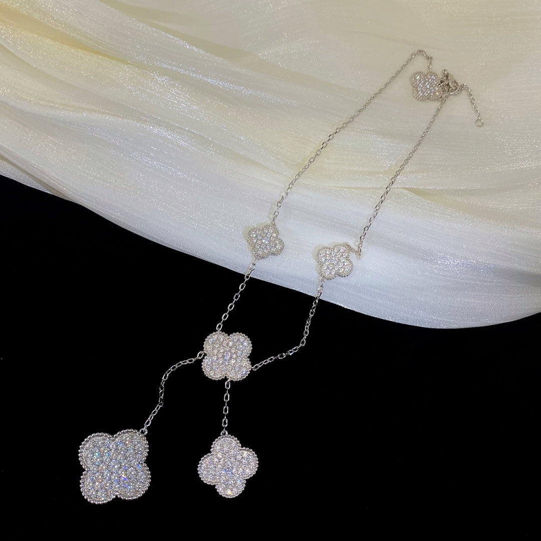 [Shinejoy]CLOVER 5 MOTIFS SILVER DIAMONDS NECKLACE