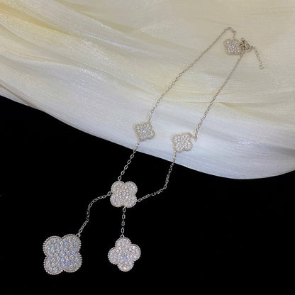 [Shinejoy]CLOVER 5 MOTIFS SILVER DIAMONDS NECKLACE