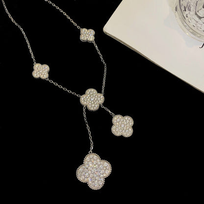 [Shinejoy]CLOVER 5 MOTIFS SILVER DIAMONDS NECKLACE