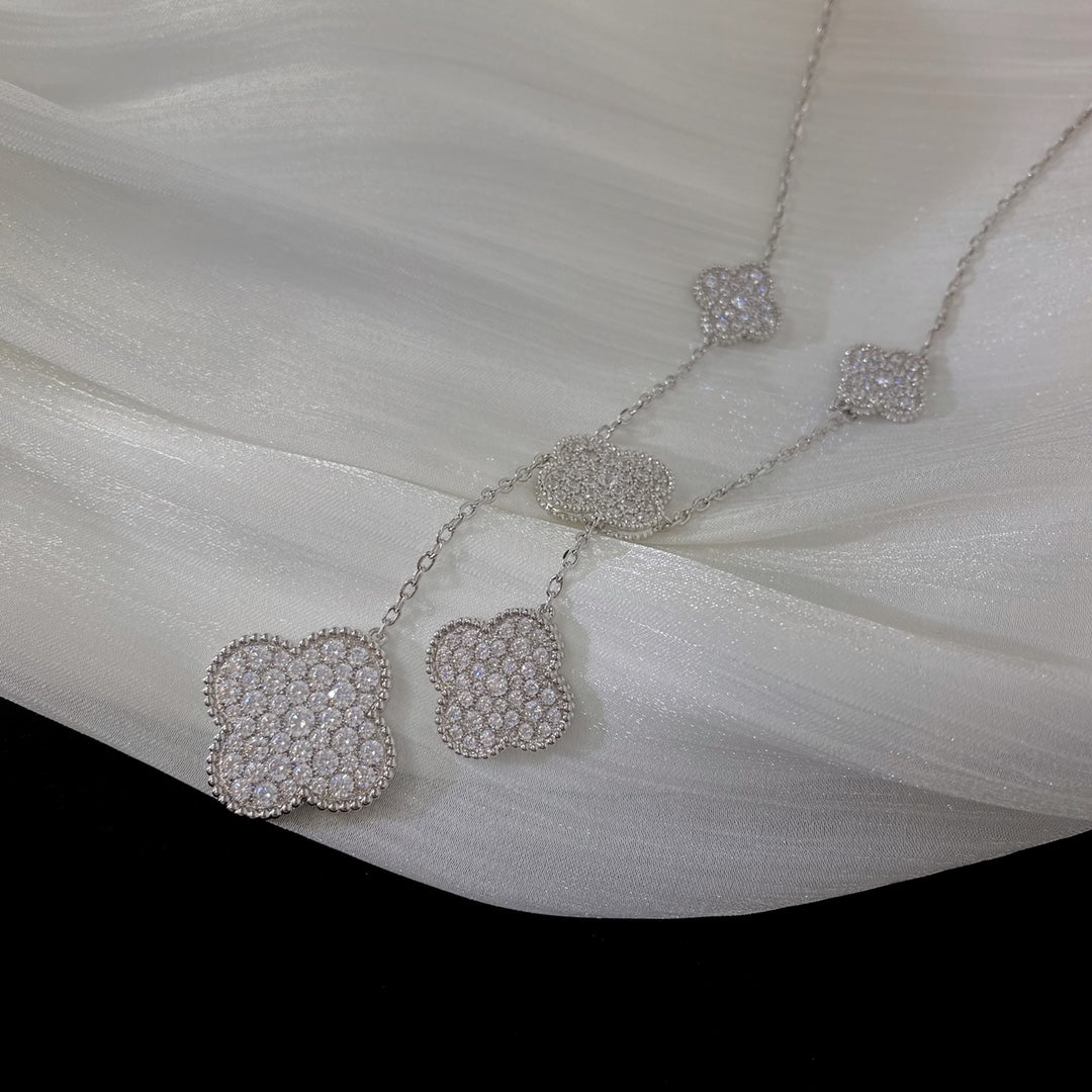 [Shinejoy]CLOVER 5 MOTIFS SILVER DIAMONDS NECKLACE
