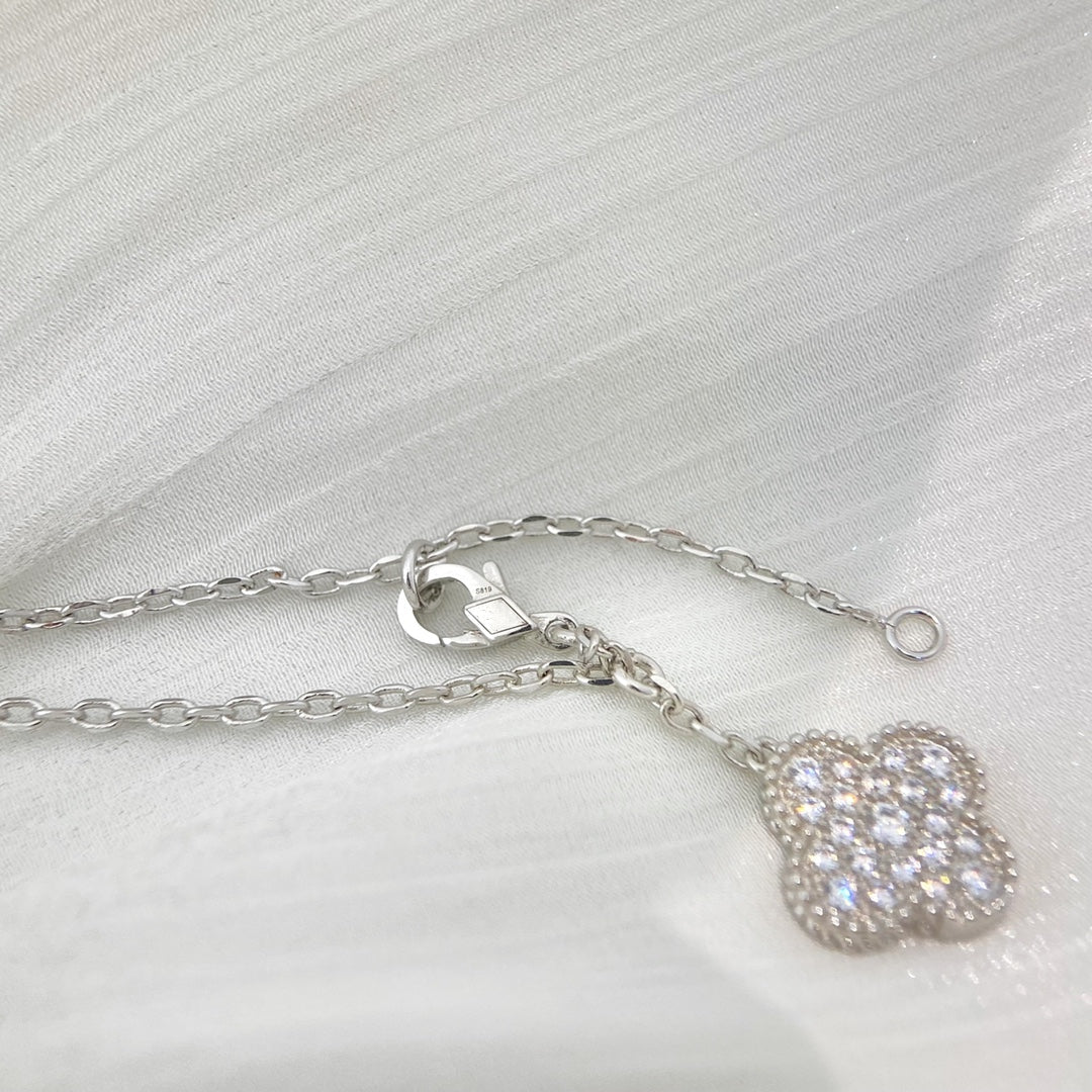 [Shinejoy]CLOVER 5 MOTIFS SILVER DIAMONDS NECKLACE