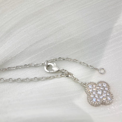 [Shinejoy]CLOVER 5 MOTIFS SILVER DIAMONDS NECKLACE