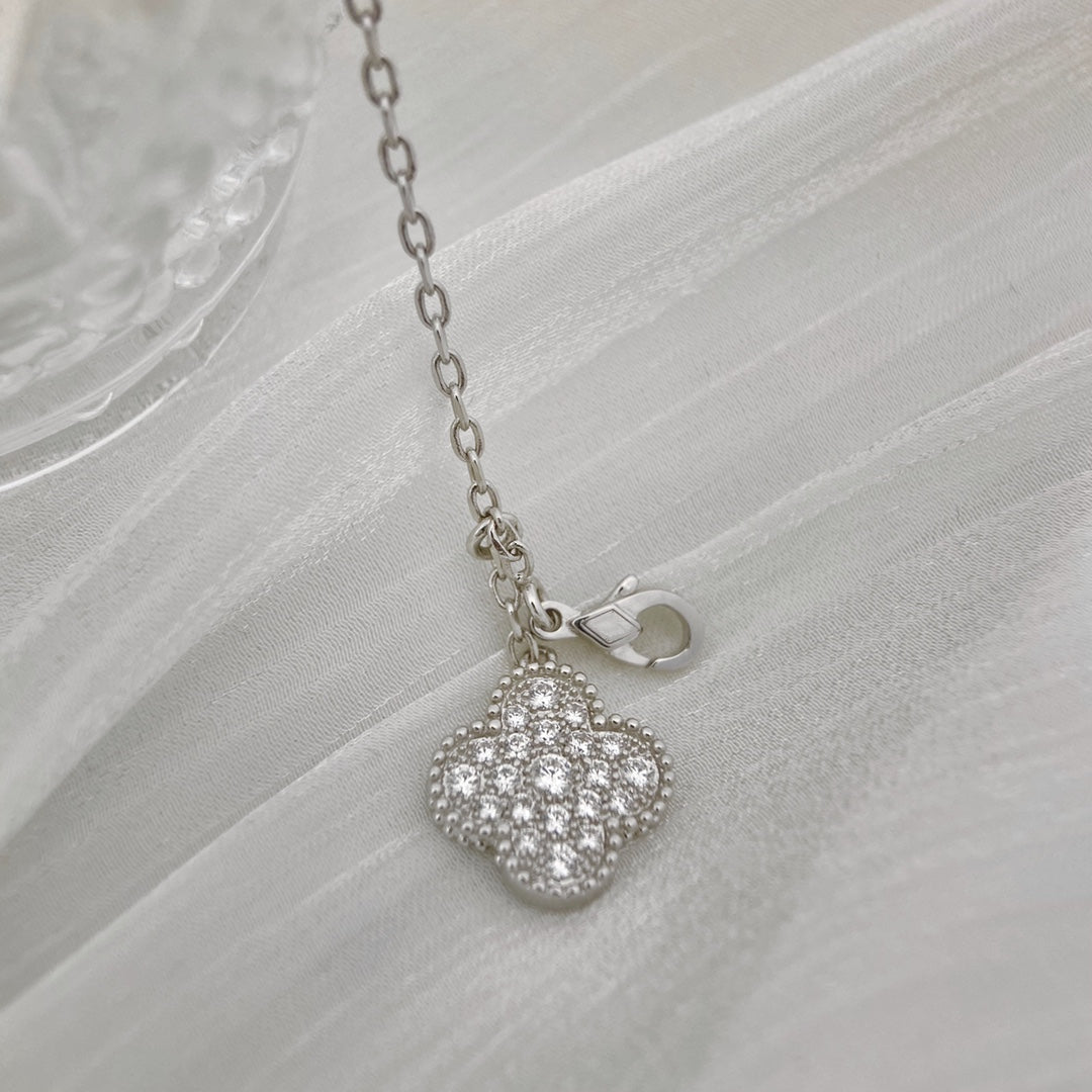 [Shinejoy]CLOVER 5 MOTIFS SILVER DIAMONDS NECKLACE