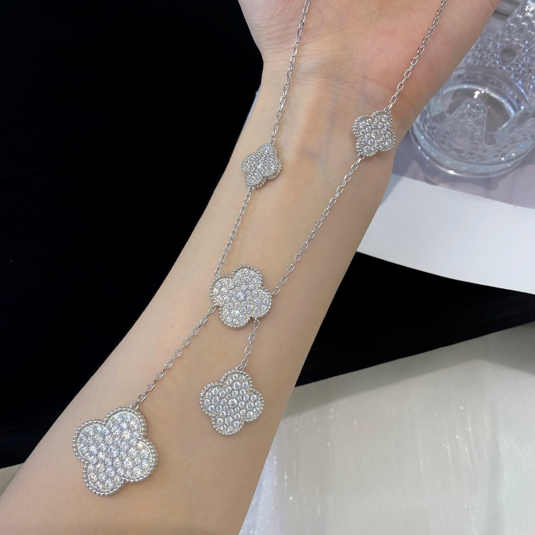 [Shinejoy]CLOVER 5 MOTIFS SILVER DIAMONDS NECKLACE