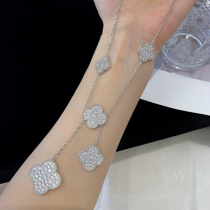 [Shinejoy]CLOVER 5 MOTIFS SILVER DIAMONDS NECKLACE