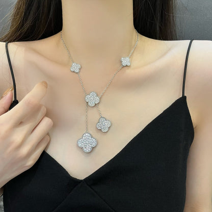 [Shinejoy]CLOVER 5 MOTIFS SILVER DIAMONDS NECKLACE