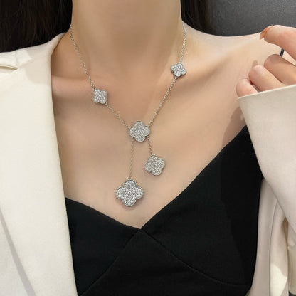 [Shinejoy]CLOVER 5 MOTIFS SILVER DIAMONDS NECKLACE