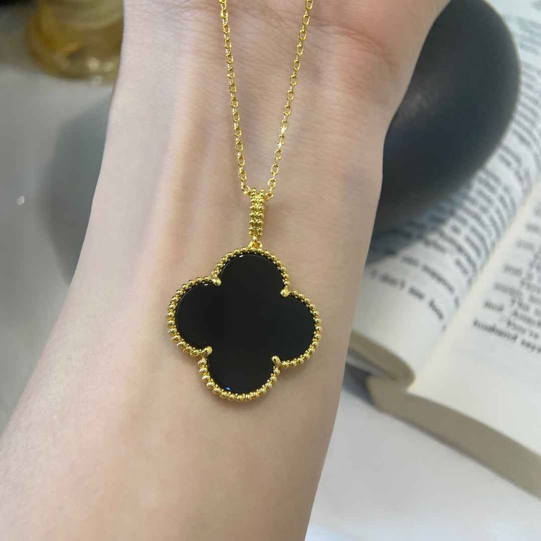 [Shinejoy]CLOVER 25MM NECKLACE GOLD ONYX