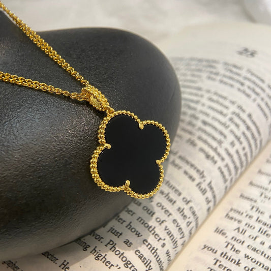 [Shinejoy]CLOVER 25MM NECKLACE GOLD ONYX