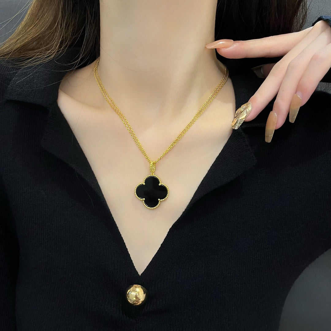 [Shinejoy]CLOVER 25MM NECKLACE GOLD ONYX