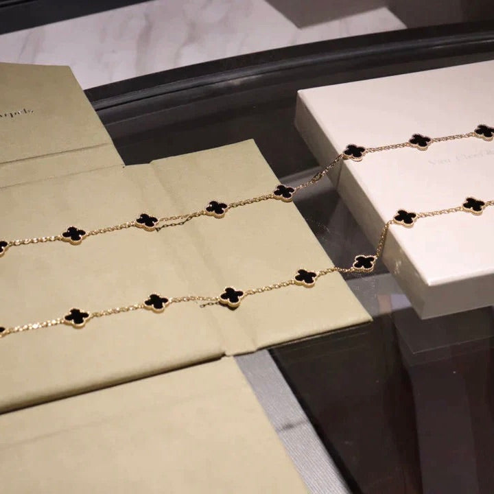 [Shinejoy]CLOVER 20 MOTIFS ONYX NECKLACE