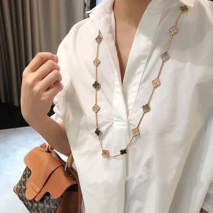 [Shinejoy]CLOVER 20 MOTIFS DARK MOP DIAMOND  NECKLACE