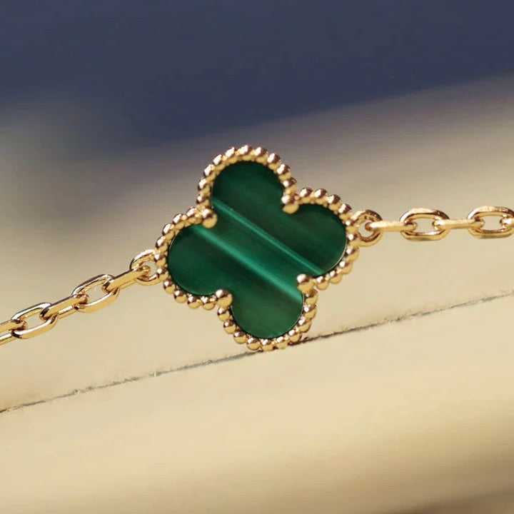[Shinejoy]CLOVER 20 MOTIFS MALACHITE DIAMOND NECKLACE