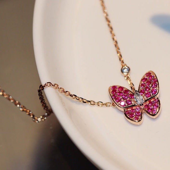 [Shinejoy]BUTTERFLY RED DIAMOND Shinejoy GOLD NECKLACE