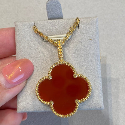 [Shinejoy]CLOVER 25MM NECKLACE GOLD CARNELIAN