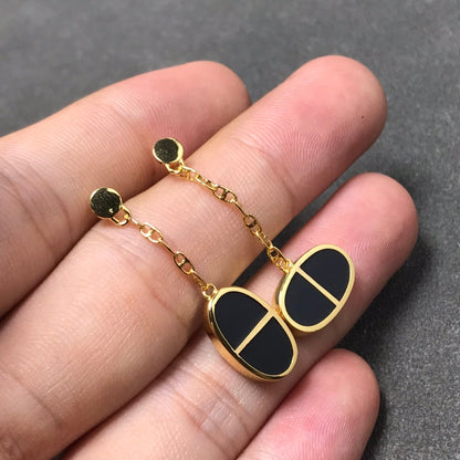 [Shinejoy]CHAINE VERSO BLACK CERAMIC SILVER EARRINGS