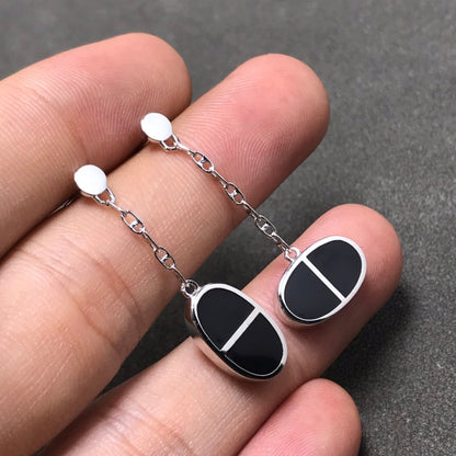 [Shinejoy]CHAINE VERSO BLACK CERAMIC SILVER EARRINGS
