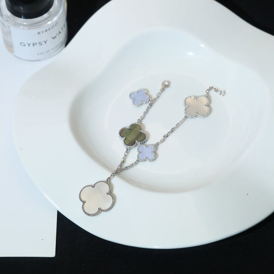 [Shinejoy]CLOVER BRACELET 5 MOTIFS MOP CHALCEDONY SILVER