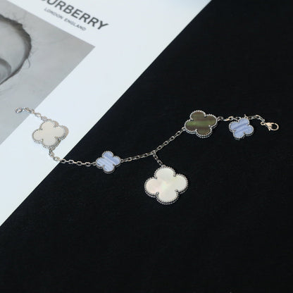 [Shinejoy]CLOVER BRACELET 5 MOTIFS MOP CHALCEDONY SILVER