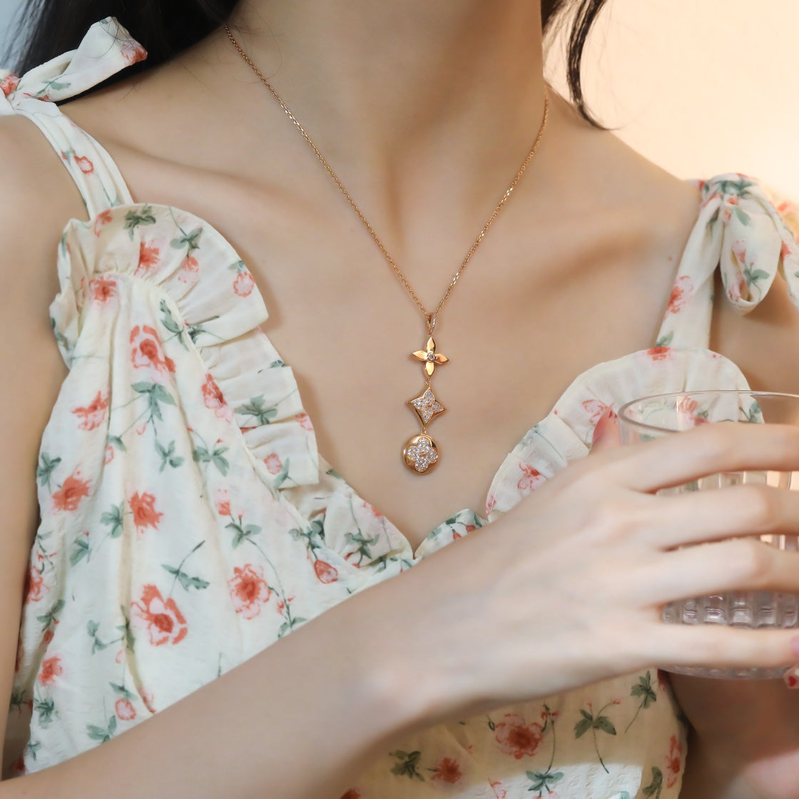 [Shinejoy]STAR AND SUN DIAMOND PINK GOLD NECKLACE