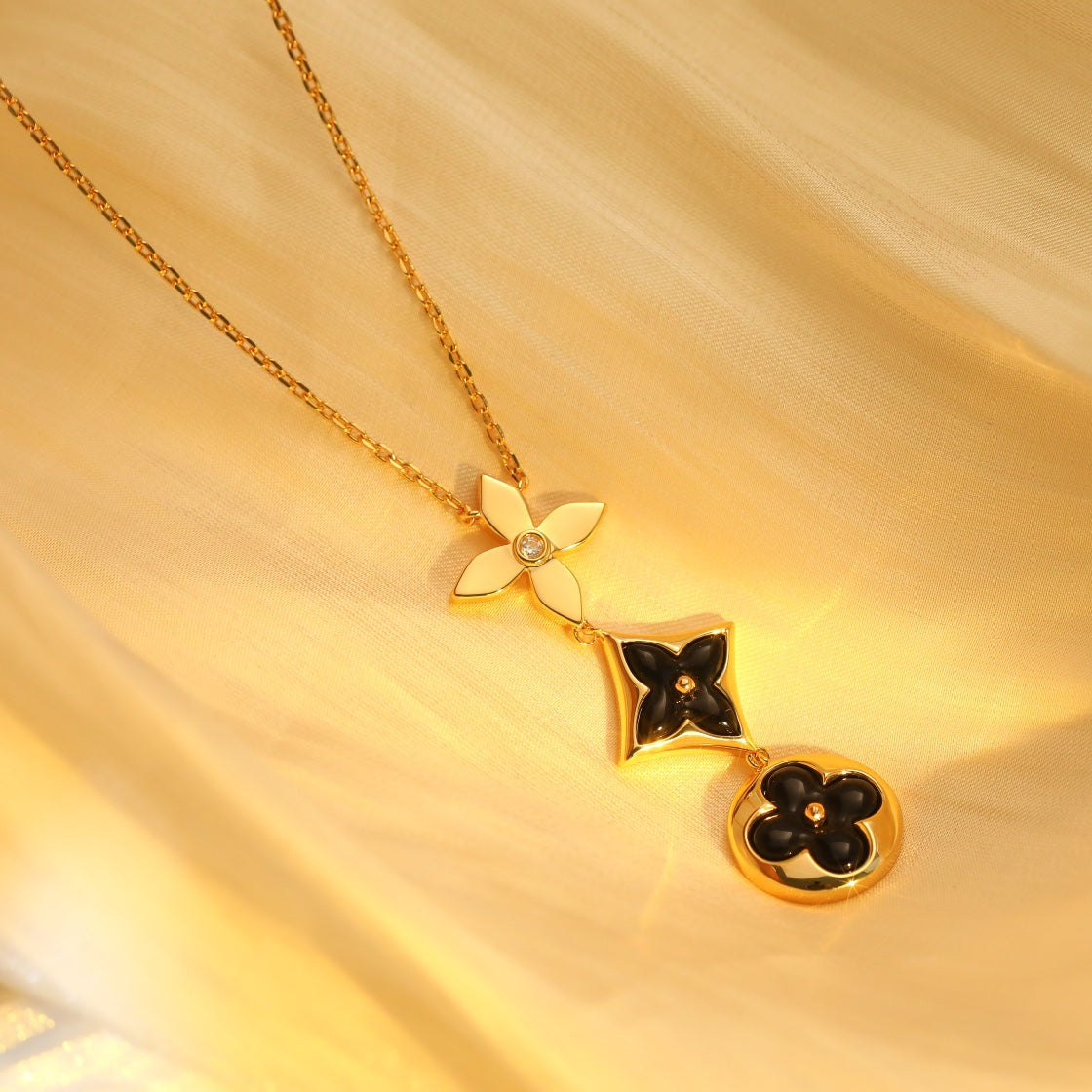[Shinejoy]STAR AND SUN ONYX PINK GOLD NECKLACE
