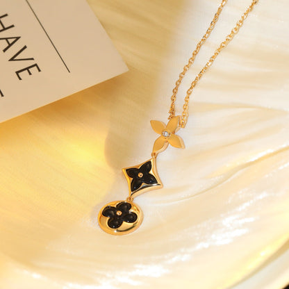 [Shinejoy]STAR AND SUN ONYX PINK GOLD NECKLACE