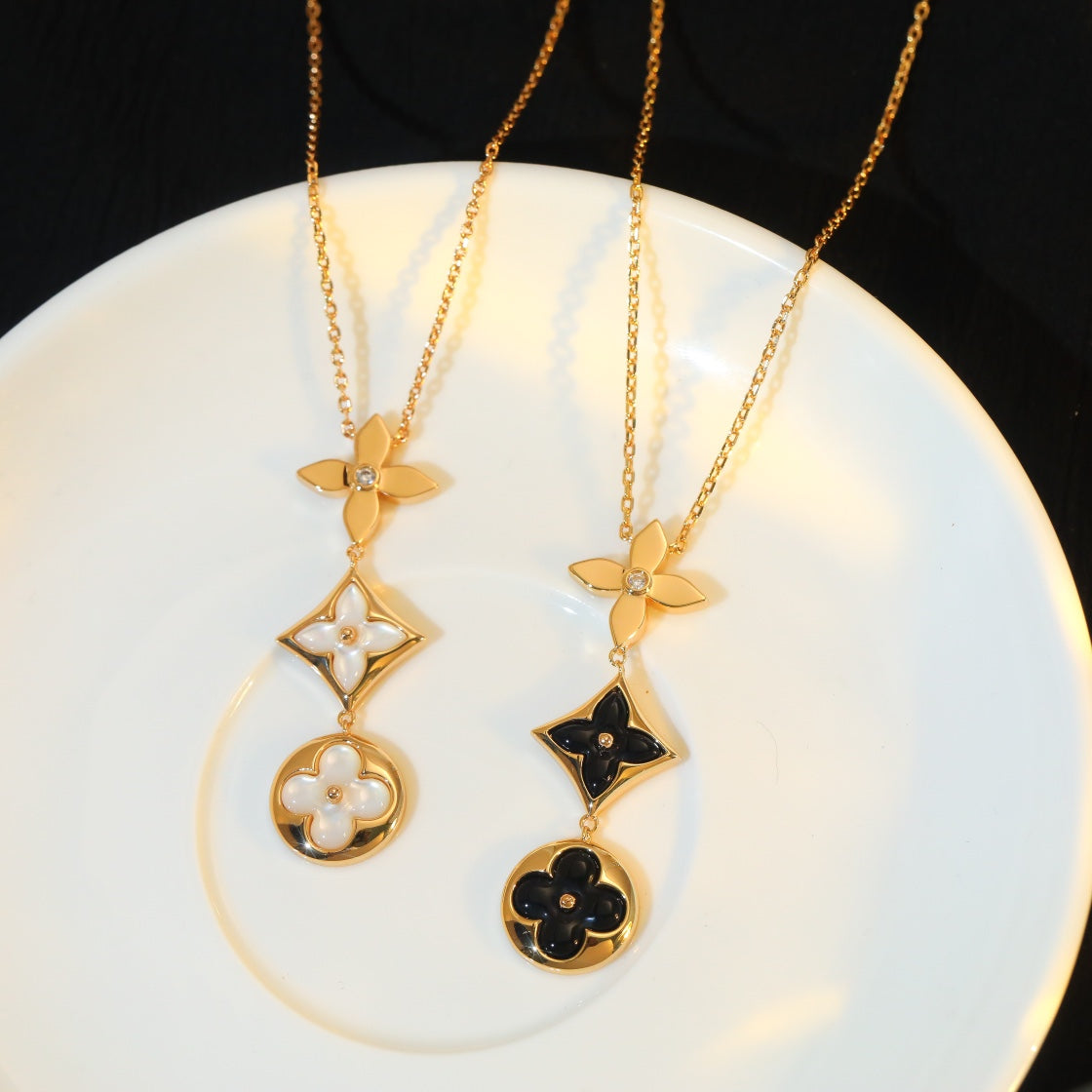 [Shinejoy]STAR AND SUN ONYX PINK GOLD NECKLACE