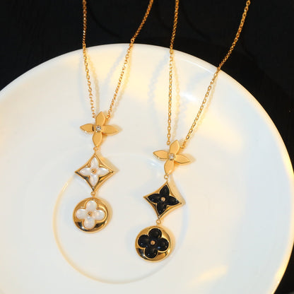 [Shinejoy]STAR AND SUN ONYX PINK GOLD NECKLACE