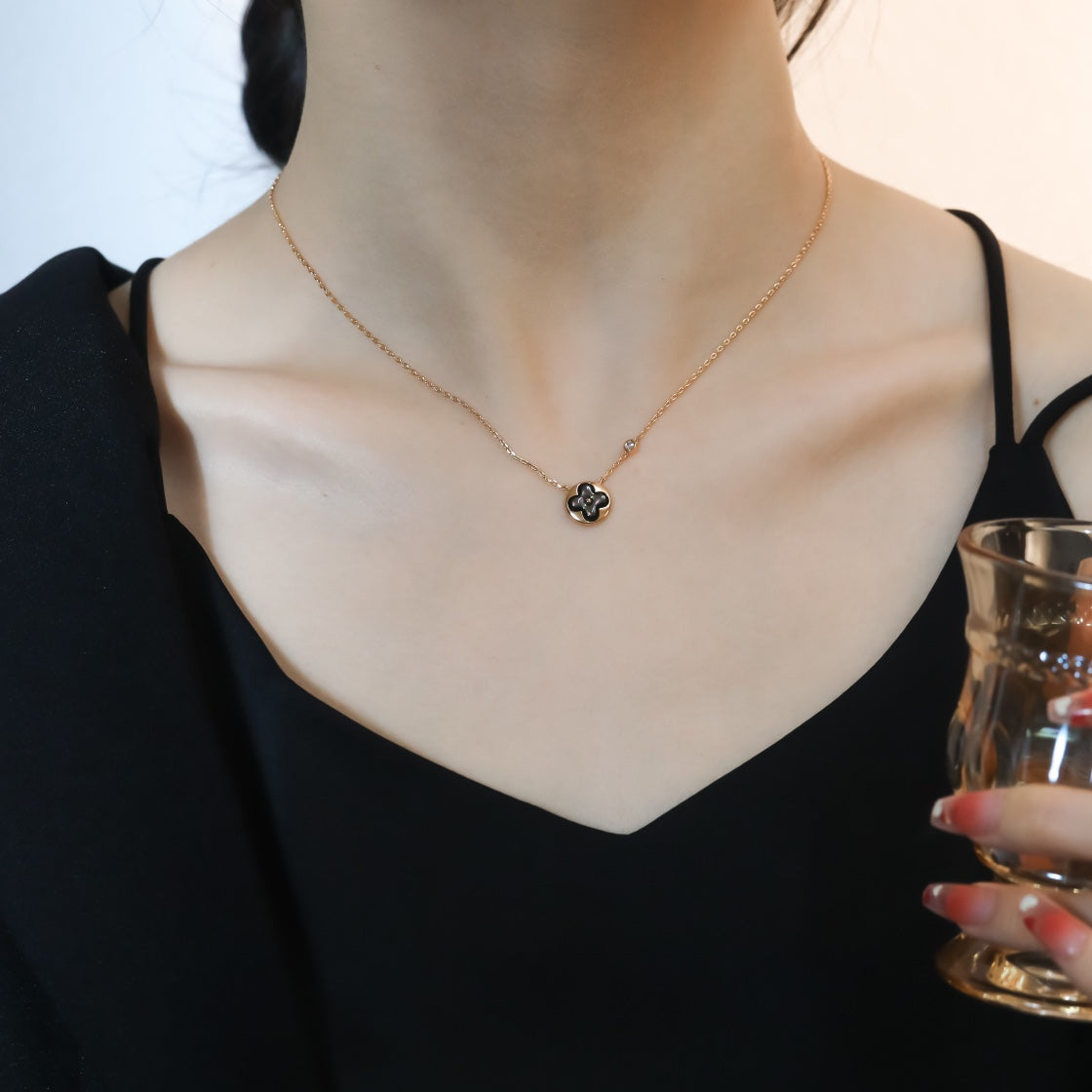 [Shinejoy]SUN PEDANT PINK GOLD 1 DIAMOND NECKLACE