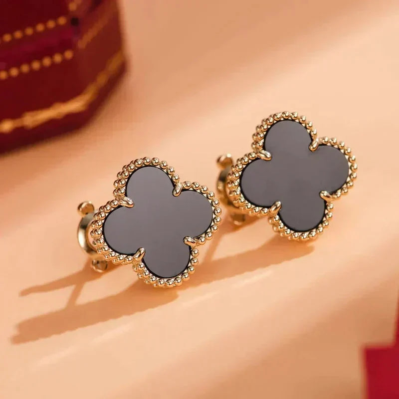 [Shinejoy]CLOVER MEDIUM 1 MOTIFS  ONYX STUD EARRINGS